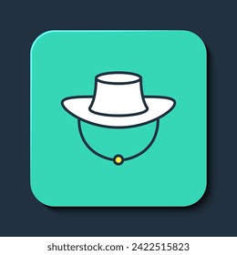 Filled outline Fisherman hat icon isolated on blue background. Turquoise square button. Vector