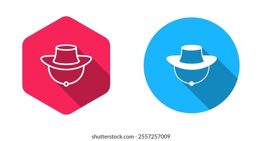 Filled and outline Fisherman hat icon isolated with long shadow background.  Vector