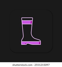 Esquema lleno Icono de botas de pesca aislado sobre fondo negro. Bota de goma impermeable. Botas de goma para Clima lluvioso, pesca, cazador, jardinería. Estilo de contorno relleno plano con sombra. Vector