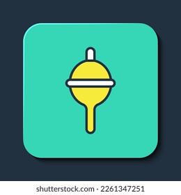 Filled outline Fishing float icon isolated on blue background. Fishing tackle. Turquoise square button. Vector