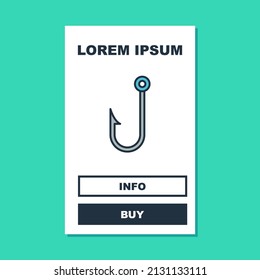 Filled outline Fishing hook icon isolated on turquoise background. Fishing tackle.  Vector