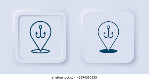 Filled and outline Fishing hook icon isolated on grey background. Fishing tackle. Square button. Vector