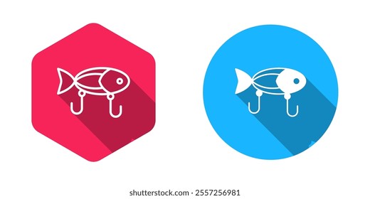 Filled and outline Fishing lure icon isolated with long shadow background. Fishing tackle.  Vector