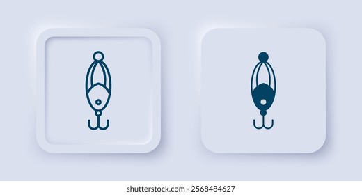 Filled and outline Fishing lure icon isolated on grey background. Fishing tackle. Square button. Vector