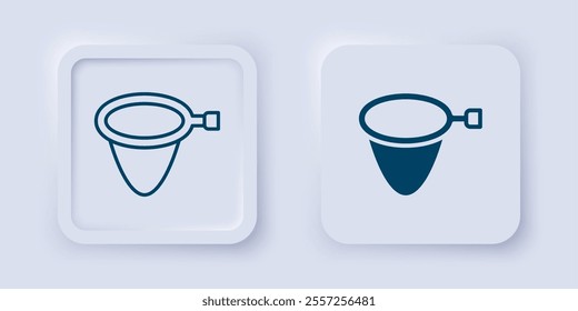 Filled and outline Fishing net icon isolated on grey background. Fishing tackle. Square button. Vector