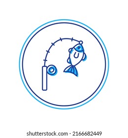 Filled outline Fishing rod and fish icon isolated on white background. Fishing equipment and fish farming topics.  Vector