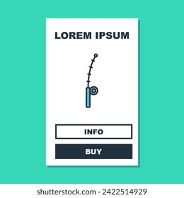 Filled outline Fishing rod icon isolated on turquoise background. Catch a big fish. Fishing equipment and fish farming topics.  Vector