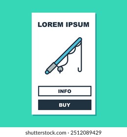 Filled outline Fishing rod icon isolated on turquoise background. Catch a big fish. Fishing equipment and fish farming topics.  Vector