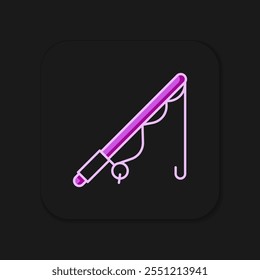 Filled outline Fishing rod icon isolated on black background. Catch a big fish. Fishing equipment and fish farming topics. Flat filled outline style with shadow. Vector