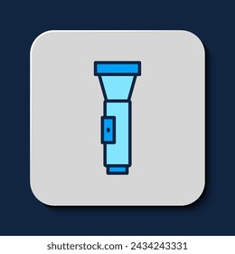 Icono de linterna de contorno relleno aislado sobre fondo azul.  Vector