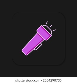 Filled outline Flashlight icon isolated on black background. Flat filled outline style with shadow. Vector