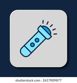Filled outline Flashlight icon isolated on blue background.  Vector