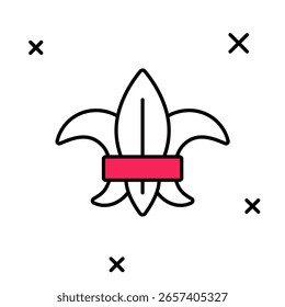 Contorno preenchido Fleur de lys ou lírio ícone da flor isolado no fundo branco.  Vetor