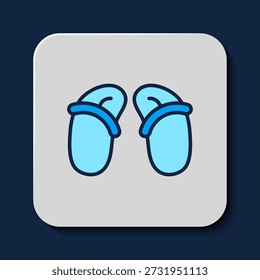 Filled outline Flip flops icon isolated on blue background. Beach slippers sign.  Vector