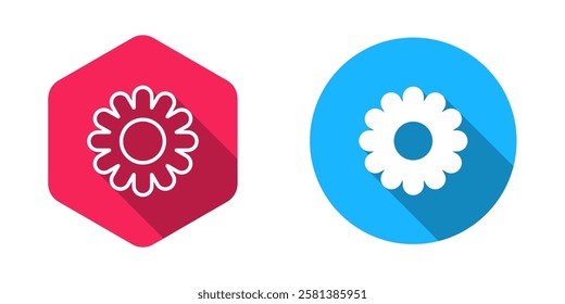 Filled and outline Flower icon isolated with long shadow background. Sweet natural food.  Vector