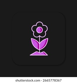 Icono de flor de contorno lleno aislado sobre fondo negro. Estilo de contorno relleno plano con sombra. Vector