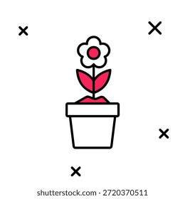 Flor en el icono del pote aislado en el fondo blanco. Planta que crece en una maceta. Signo de planta en maceta.  Vector