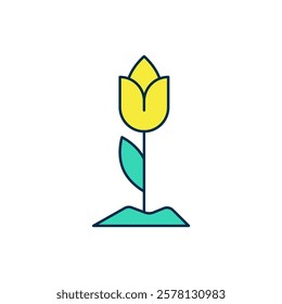 Filled outline Flower tulip icon isolated on white background.  Vector