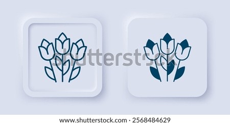 Filled and outline Flower tulip icon isolated on grey background. 8 March. International Happy Women Day. Square button. Vector