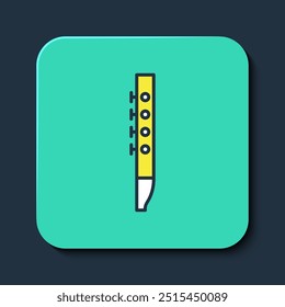 Filled outline Flute icon isolated on blue background. Musical instrument. Turquoise square button. Vector