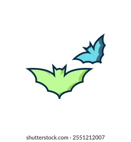 Filled outline Flying bat icon isolated on white background. Happy Halloween party. Flat filled outline style with shadow. Vector