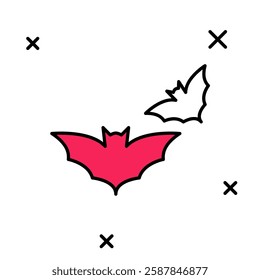 Filled outline Flying bat icon isolated on white background. Happy Halloween party.  Vector