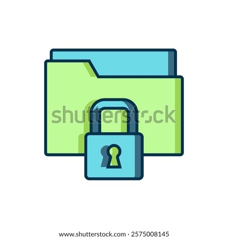 Filled outline Folder and lock icon isolated on white background. Closed folder and padlock. Security, safety, protection concept. Flat filled outline style with shadow. Vector