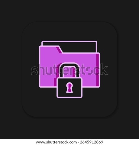 Filled outline Folder and lock icon isolated on black background. Closed folder and padlock. Security, safety, protection concept. Flat filled outline style with shadow. Vector