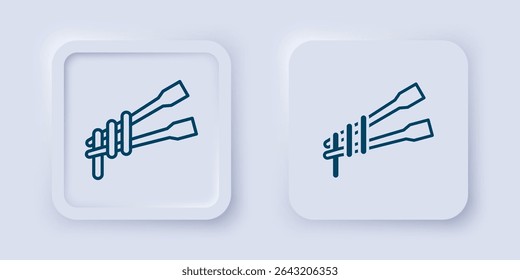 Filled and outline Food chopsticks with noodles icon isolated on grey background. Wooden Korean sticks for Asian dishes. Oriental utensils. Square button. Vector