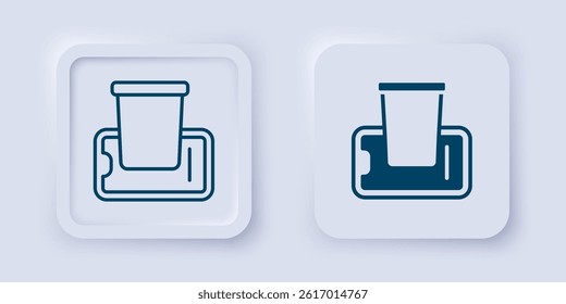Filled and outline Food ordering on mobile icon isolated on grey background. Order by mobile phone. Restaurant food delivery concept. Square button. Vector