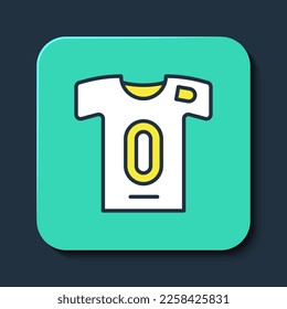 Filled outline Football jersey and t-shirt icon isolated on blue background. Turquoise square button. Vector