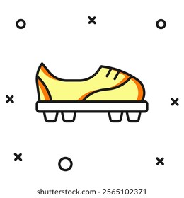 Filled outline Football shoes icon isolated on white background. Soccer boots. Sport football foot protection. Flat filled outline style with shadow. Vector