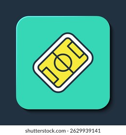 Filled outline Football or soccer field icon isolated on blue background. Turquoise square button. Vector