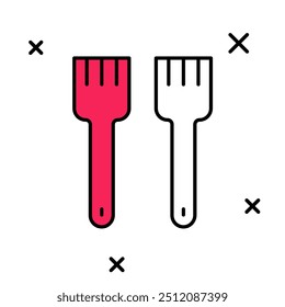 Gabelsymbol, gefüllt, einzeln auf weißem Hintergrund. Bestecksymbol.  Vektorgrafik