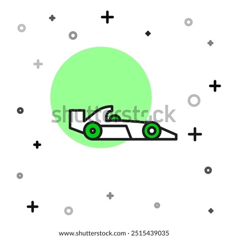 Filled outline Formula 1 racing car icon isolated on white background.  Vector