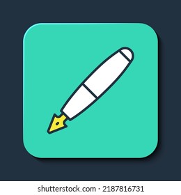 Filled outline Fountain pen nib icon isolated on blue background. Pen tool sign. Turquoise square button. Vector