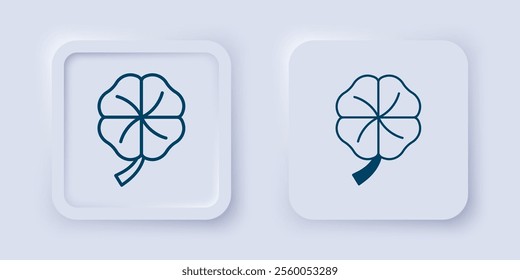 Filled and outline Four leaf clover icon isolated on grey background. Happy Saint Patricks day. National Irish holiday. Square button. Vector