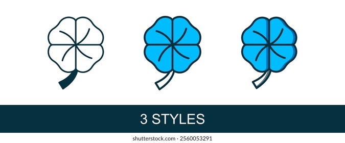 Filled outline Four leaf clover icon isolated on white background. Happy Saint Patricks day. National Irish holiday.  Vector