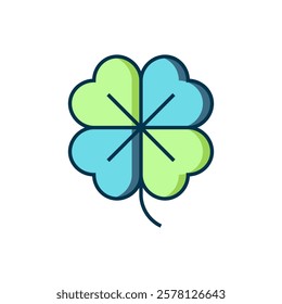 Filled outline Four leaf clover icon isolated on white background. Happy Saint Patrick day. Flat filled outline style with shadow. Vector