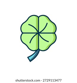 Filled outline Four leaf clover icon isolated on white background. Happy Saint Patricks day. National Irish holiday. Flat filled outline style with shadow. Vector