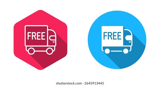 Filled and outline Free delivery service icon isolated with long shadow background. Free shipping. 24 hour and fast delivery.  Vector