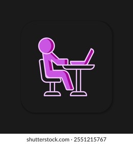 Filled outline Freelancer icon isolated on black background. Freelancer man working on laptop at his house. Online working, distant job concept. Flat filled outline style with shadow. Vector