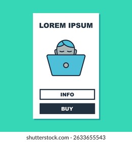 Filled outline Freelancer icon isolated on turquoise background. Freelancer man working on laptop at his house. Online working, distant job concept.  Vector
