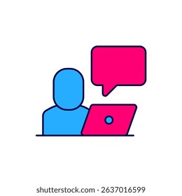 Filled outline Freelancer icon isolated on white background. Freelancer man working on laptop at his house. Online working, distant job concept.  Vector