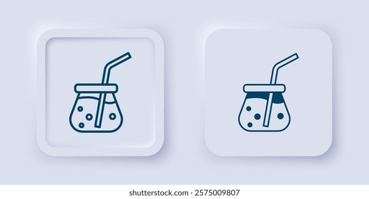 Filled and outline Fresh smoothie icon isolated on grey background. Square button. Vector