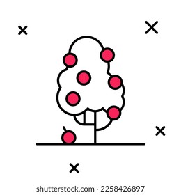 Filled outline Fruit tree icon isolated on white background. Agricultural plant. Organic farm product. Fruit garden. Gardening theme.  Vector