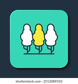 Filled outline Fruit trees icon isolated on blue background. Agricultural plant. Organic farm product. Fruit garden. Gardening theme. Turquoise square button. Vector