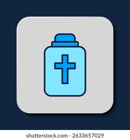Filled outline Funeral urn icon isolated on blue background. Cremation and burial containers, columbarium vases, jars and pots with ashes.  Vector