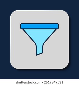 Filled outline Funnel or filter icon isolated on blue background.  Vector