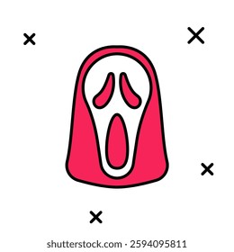 Filled outline Funny and scary ghost mask for Halloween icon isolated on white background. Happy Halloween party.  Vector